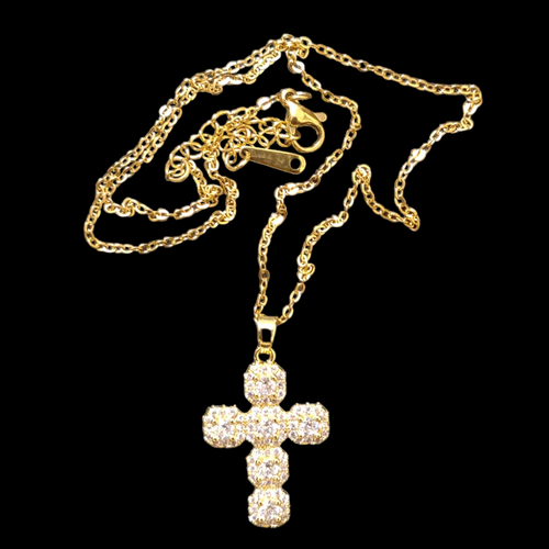 18K GOLD PLATED CROSS ICED OUT PENDANT-GOLD