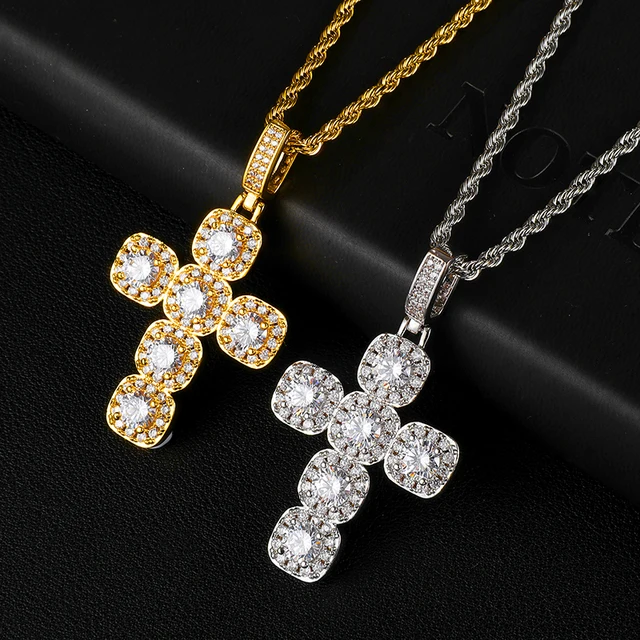 PENDENTIF CROIX PLAQUÉ OR 18K GLACÉ-OR