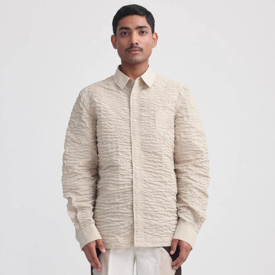 Actin Wrinkled Stripe Shirt- Beige - ProjektStreet®