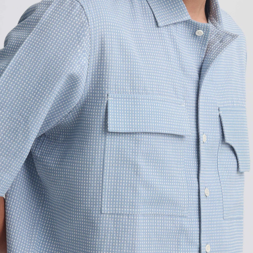 Crochet detail at back yoke on the Projekt Street Actin Blue Shirt