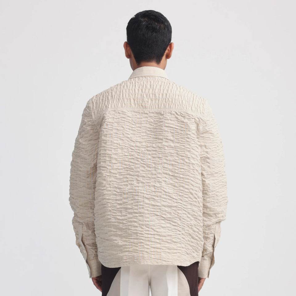 Actin Wrinkled Stripe Shirt- Beige - ProjektStreet®