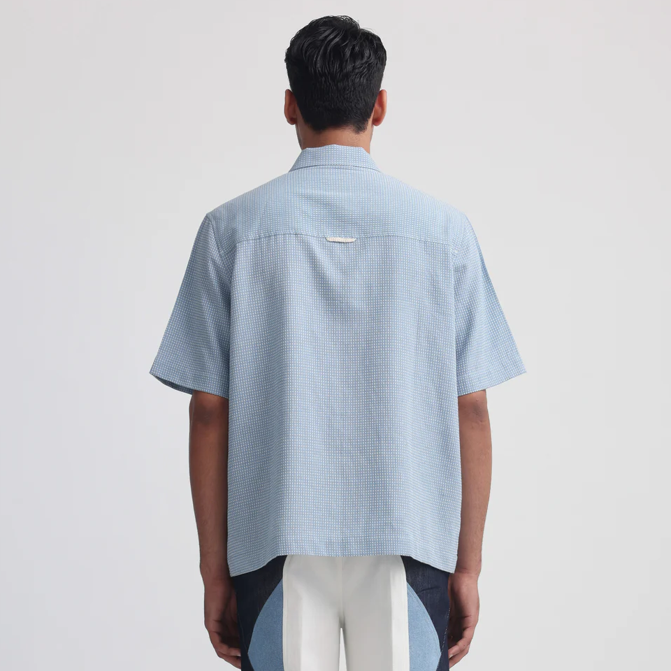 Model wearing the Projekt Street Actin Blue Shirt, showcasing the relaxed fit.