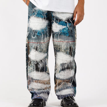 Distressed Sashiko Jeans