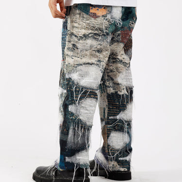 Distressed Sashiko Jeans