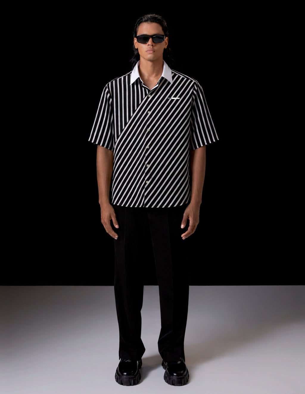 Asymm Stripe Short Sleeve Shirt