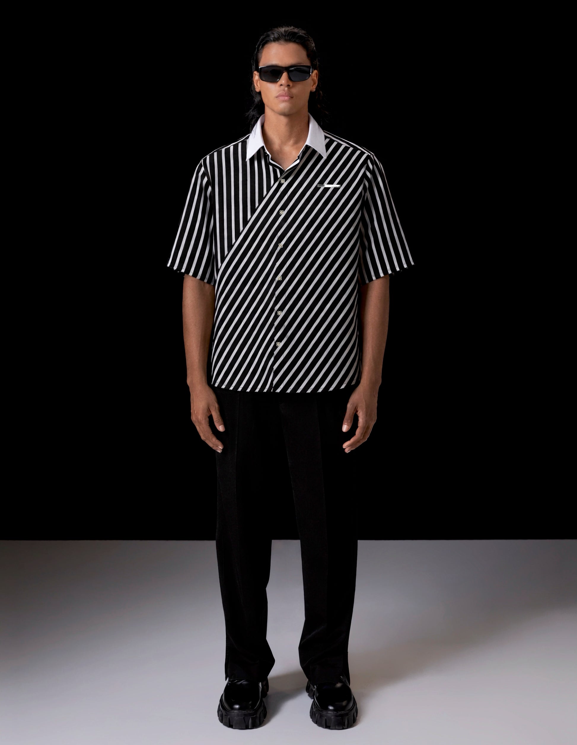 Asymm Stripe Short Sleeve Shirt