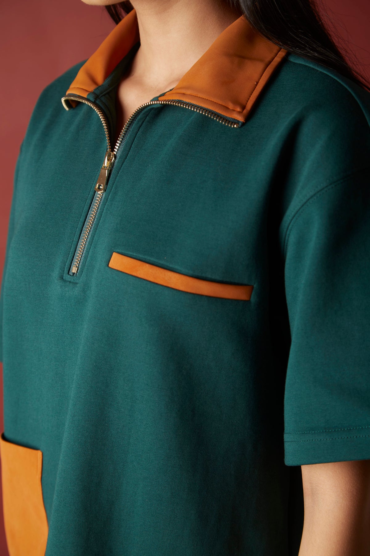 Zipper Oversized Polo T-shirt