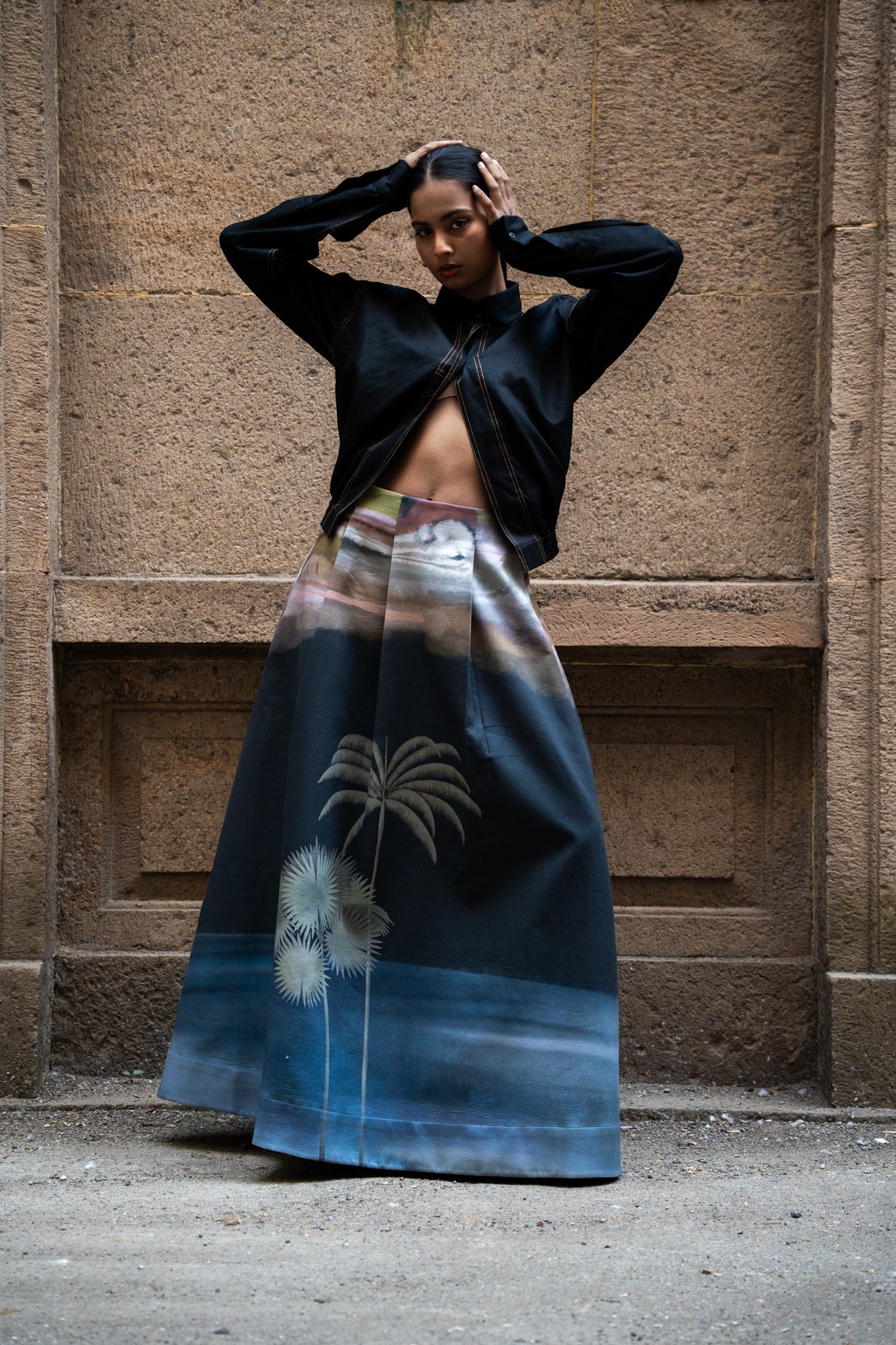 Women's Belly Open Black Shirt