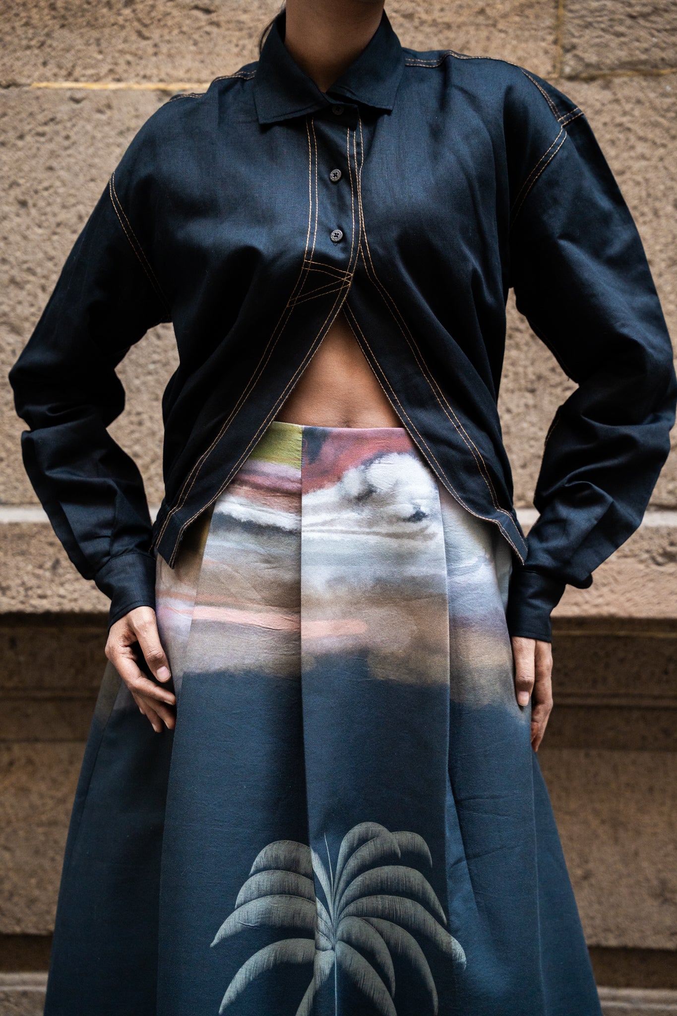 Women's Belly Open Black Shirt