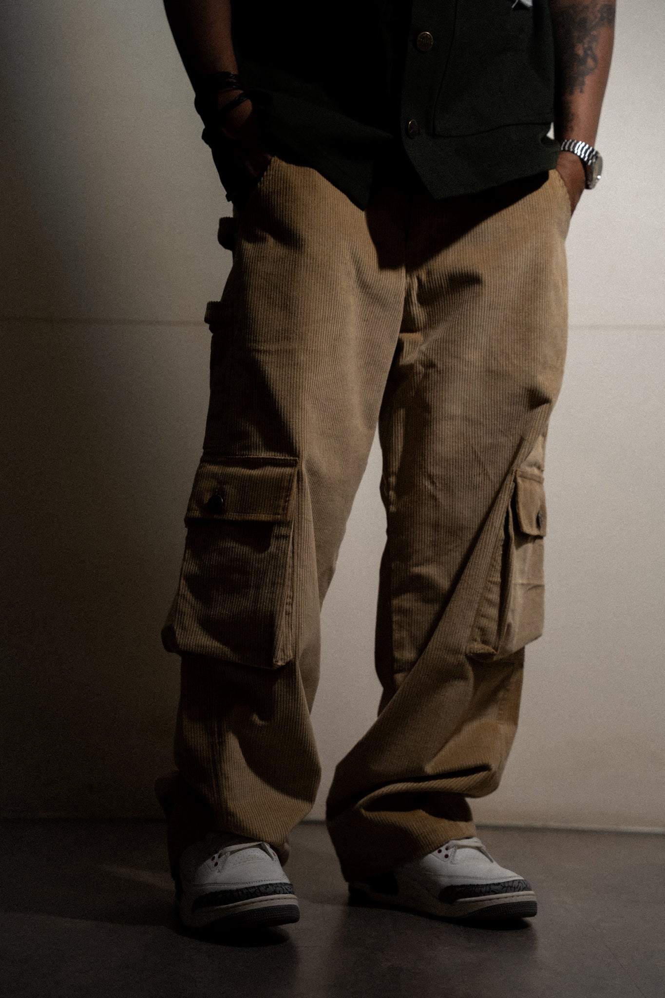 Cream Corduroy Carpenter Pants