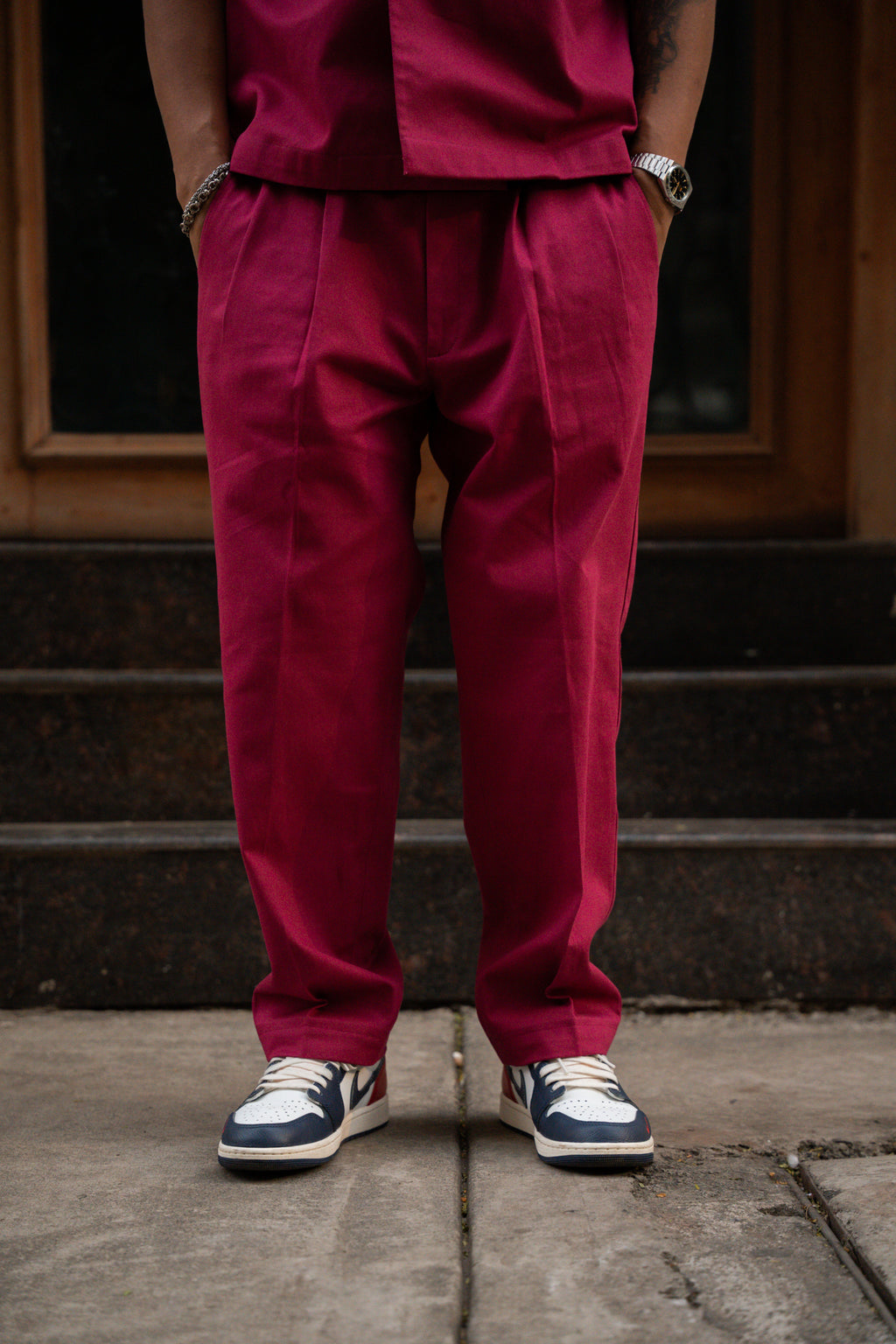 Magenta Double Pleated Trousers