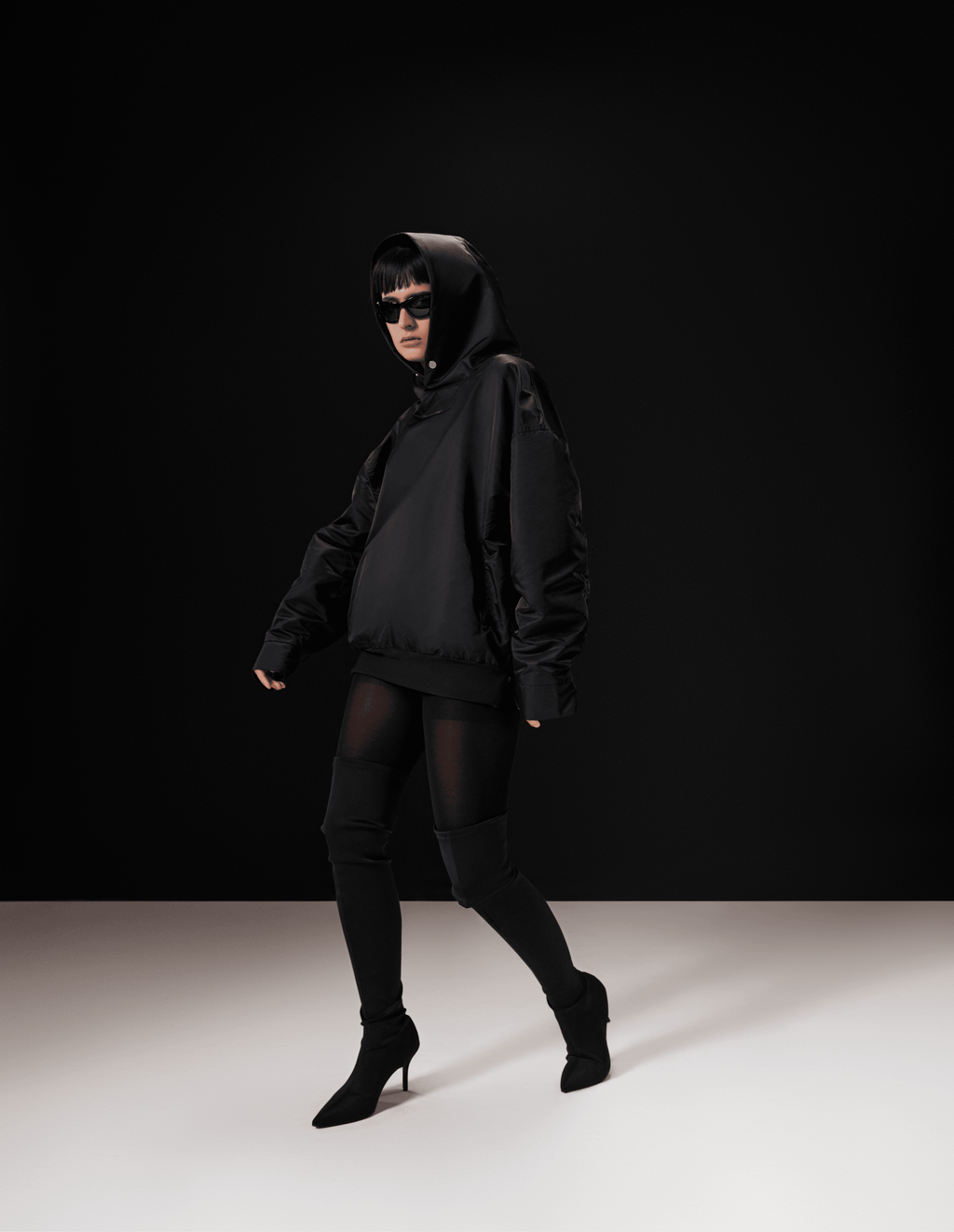 GRS Nylon Tech Hoodie- Sleek Black - ProjektStreet®