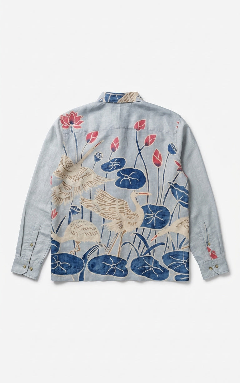 Silk Batik Hand Paint Blue Shirt