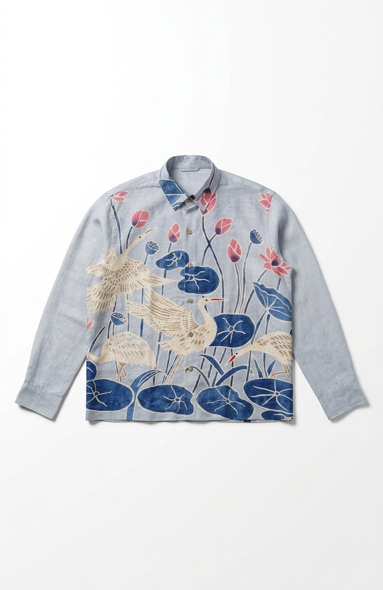 Silk Batik Hand Paint Blue Shirt