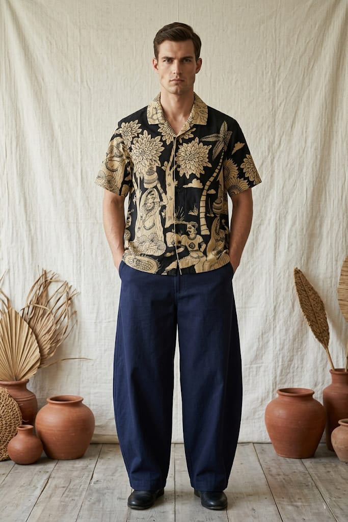 Kalamkari Hand Paint Shirt- Black