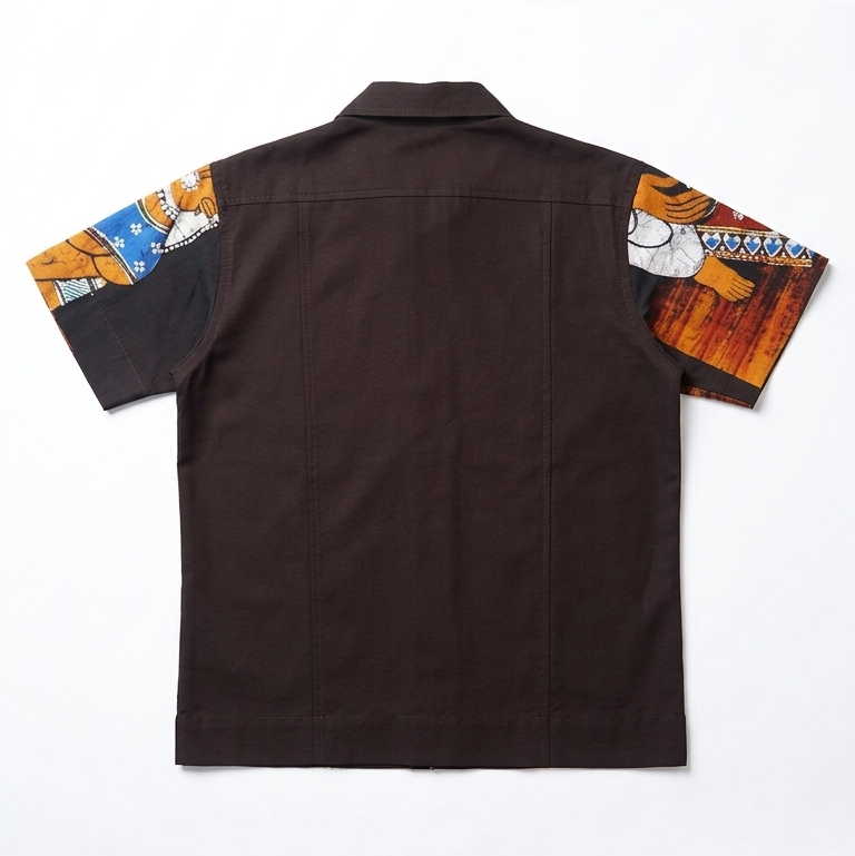 Brown shirt with colorful sleeves on a white background