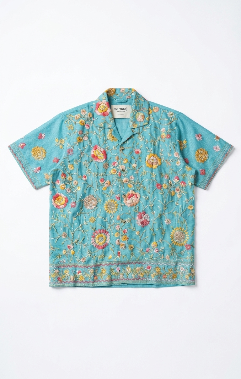 Floral patterned shirt on a white background