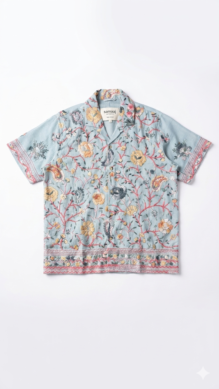Floral patterned shirt on a white background