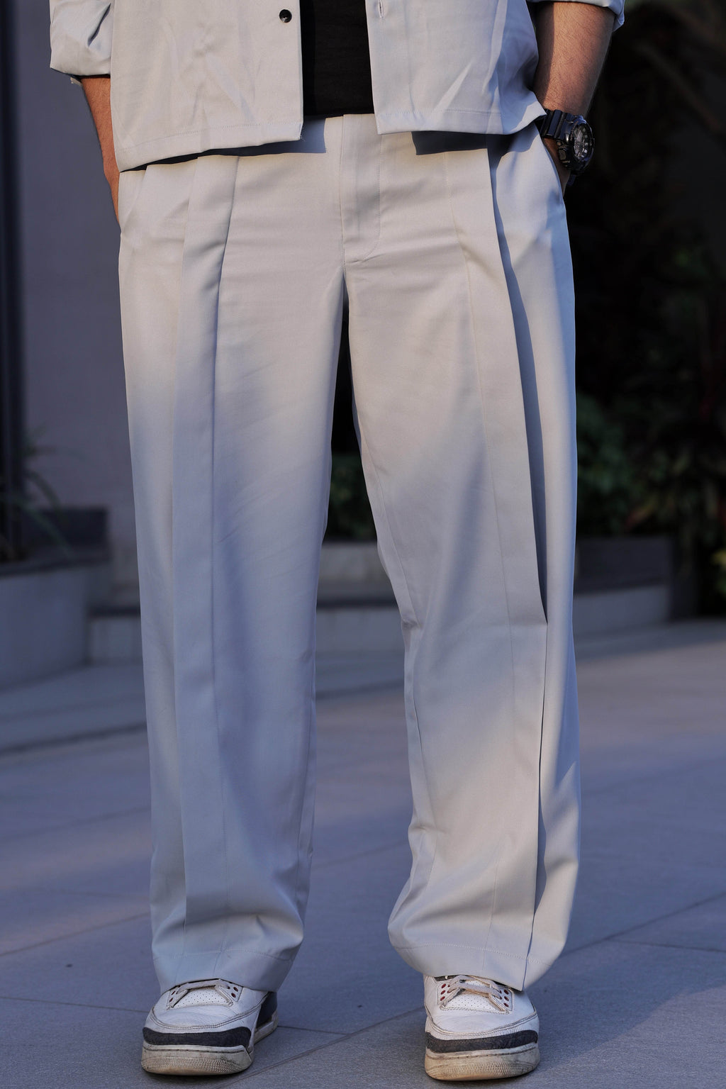 Basic Pleated Pants: Ash Blue - ProjektStreet®
