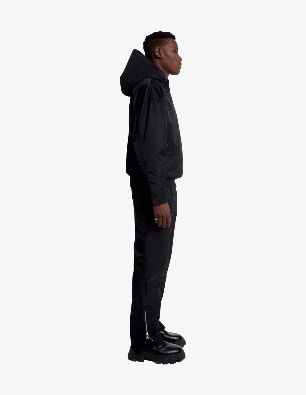 GRS Nylon Tech Hoodie- Sleek Black - ProjektStreet®