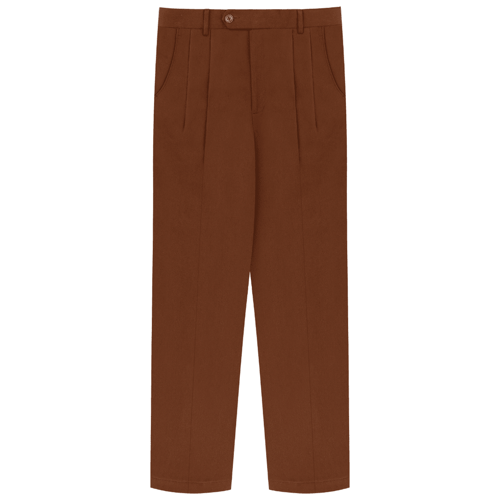 Double Pleated Trousers- Brown - ProjektStreet®