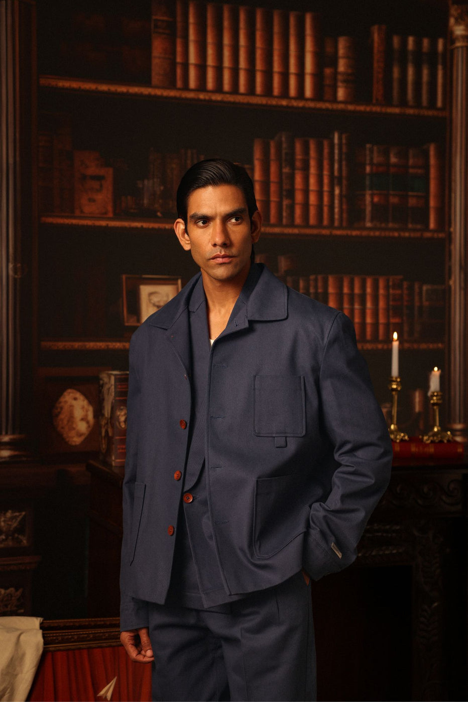 Projekt Street Workwear Jacket - Indigo, 300gsm cotton with wooden button enclosure.
