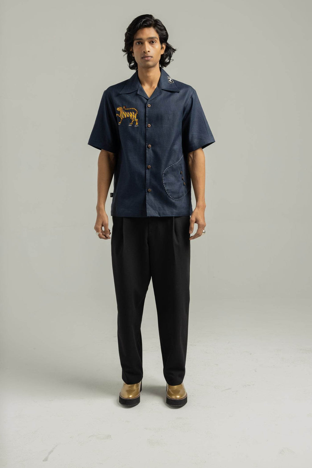Royal Blue Ari Handwork Linen Shirt - ProjektStreet®
