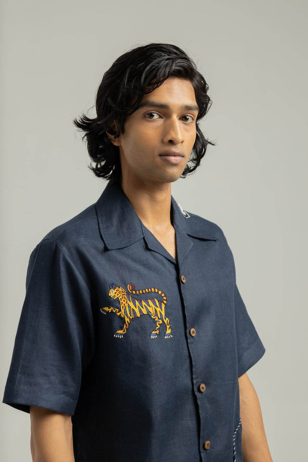Royal Blue Ari Handwork Linen Shirt - ProjektStreet®
