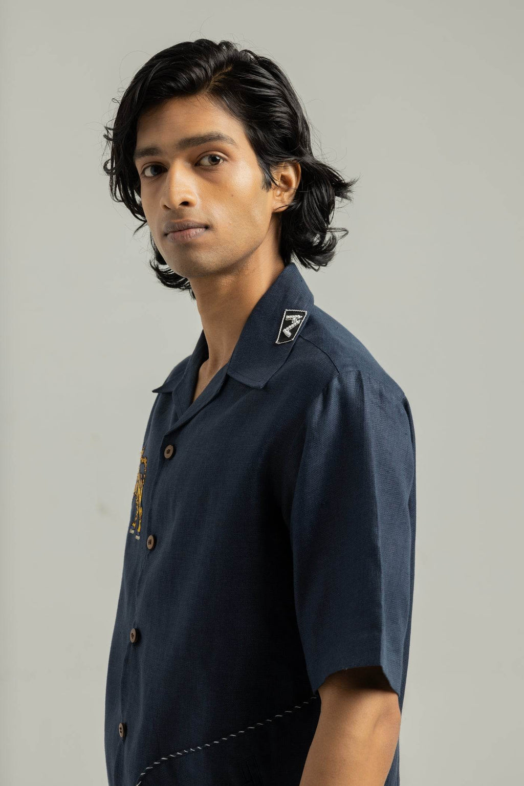 Royal Blue Ari Handwork Linen Shirt - ProjektStreet®