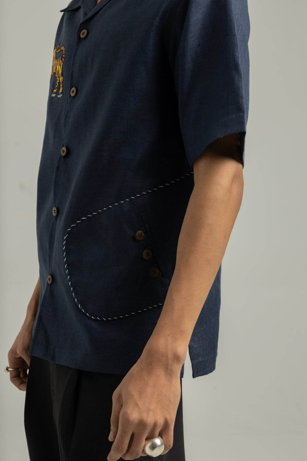 Royal Blue Ari Handwork Linen Shirt - ProjektStreet®