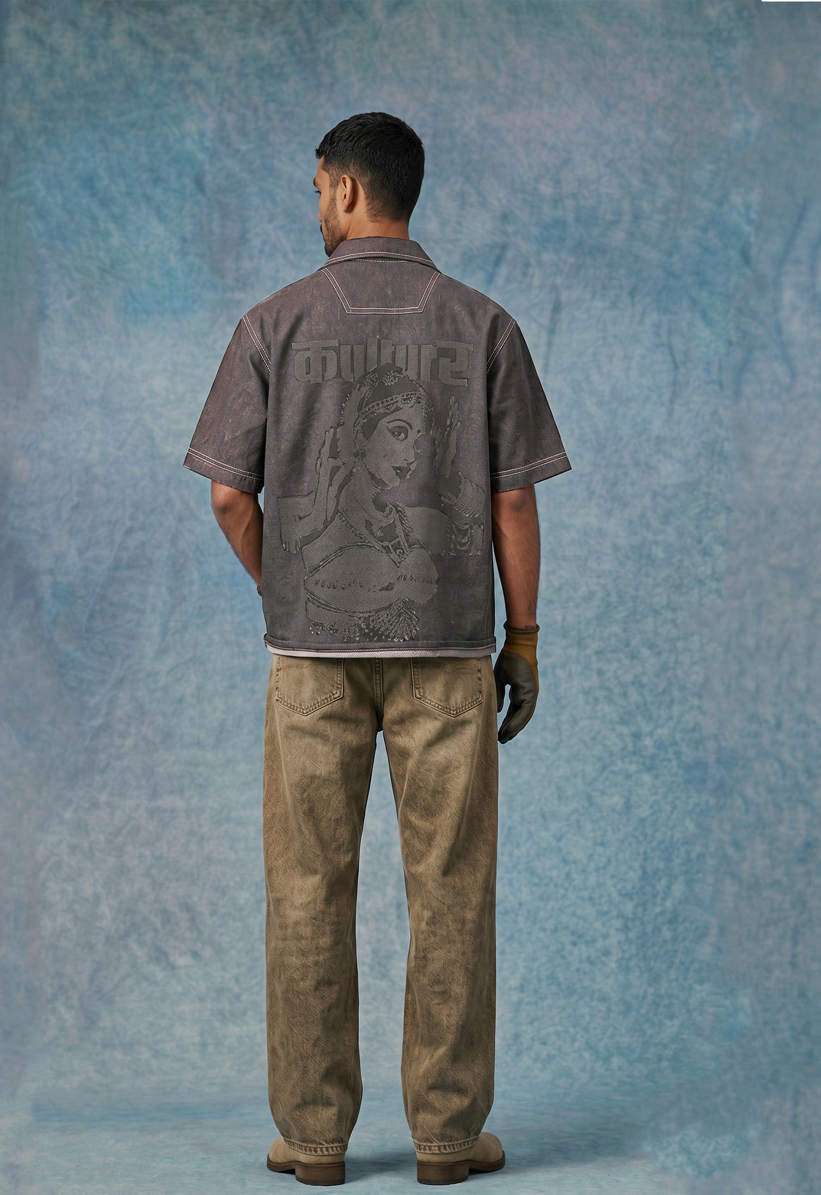 Cut Line Patch Denim Shirt