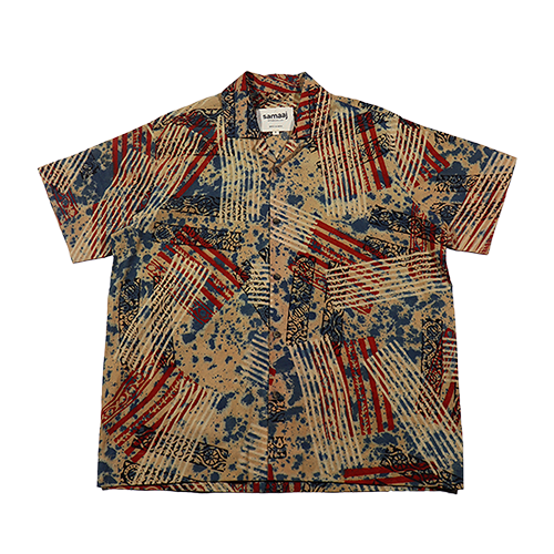 Ajrakh Beige Stripes Shirt, hand-woven khadi cotton fabric.