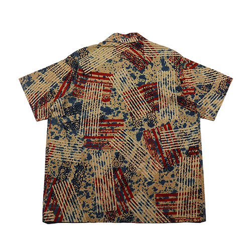 Close-up of hand-blocked beige stripe pattern on Ajrakh Shirt