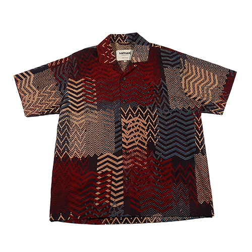 Ajrakh Red Black ZigZag Shirt, hand-block printed khadi cotton.