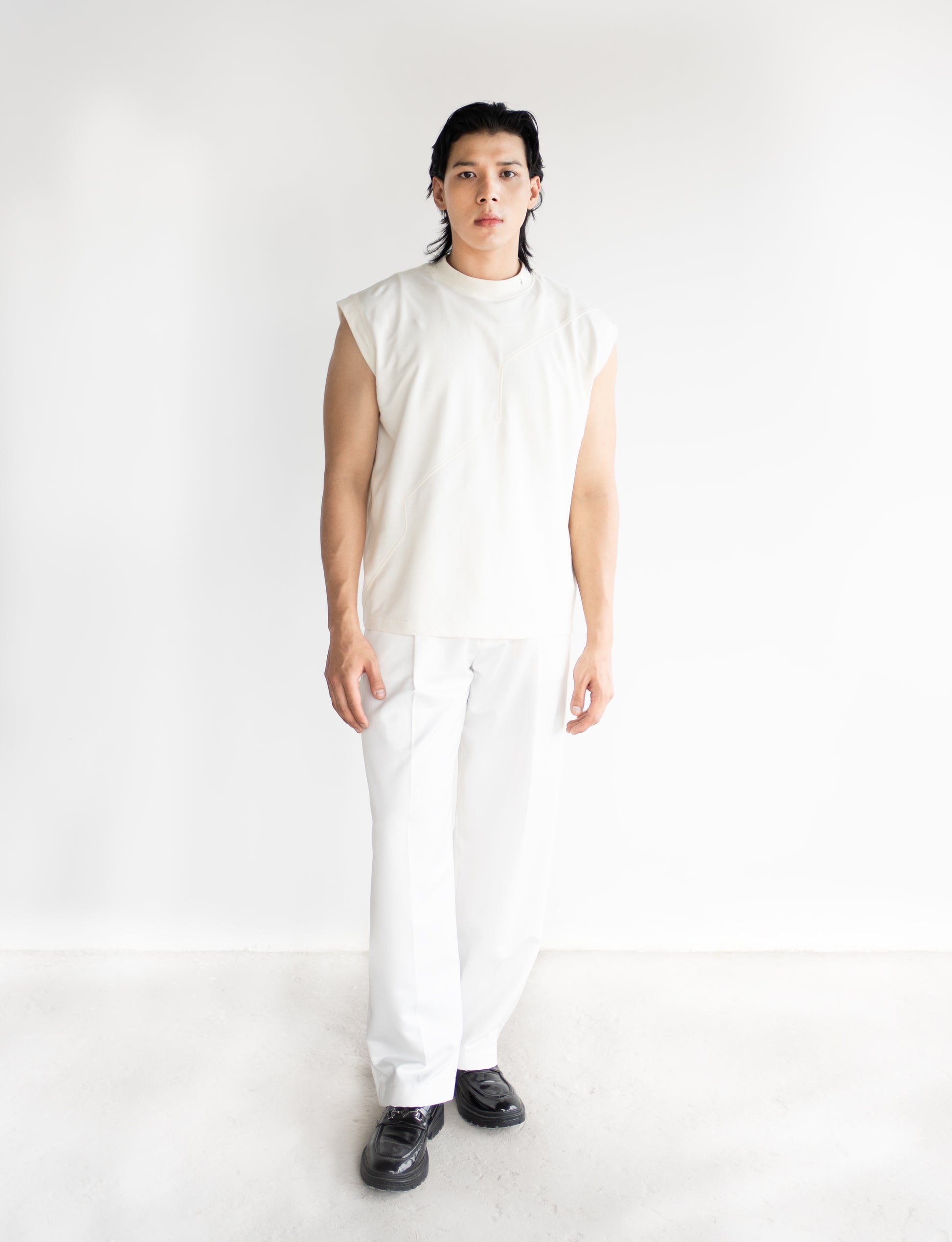Cream Sleeveless T-shirt