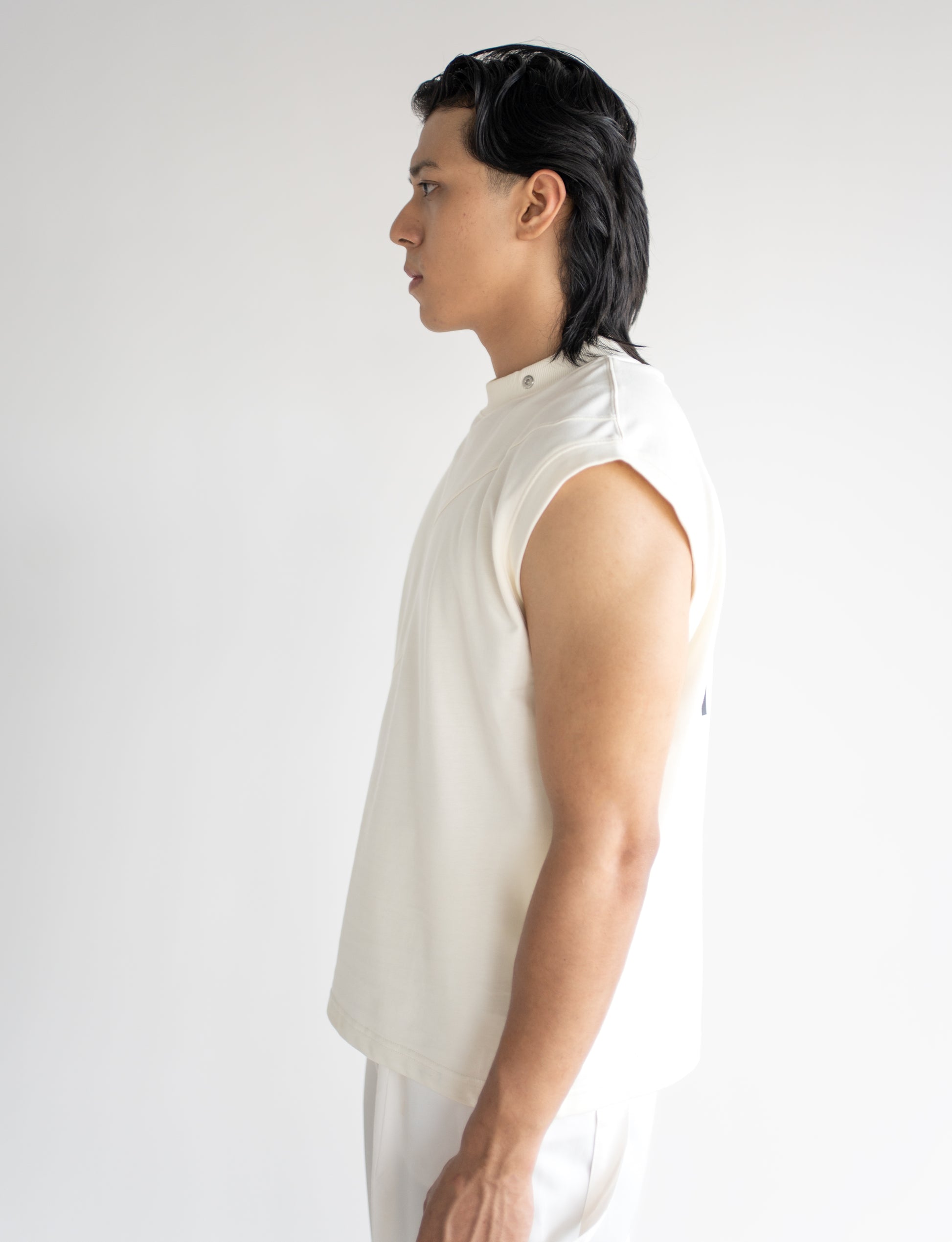 Cream Sleeveless T-shirt