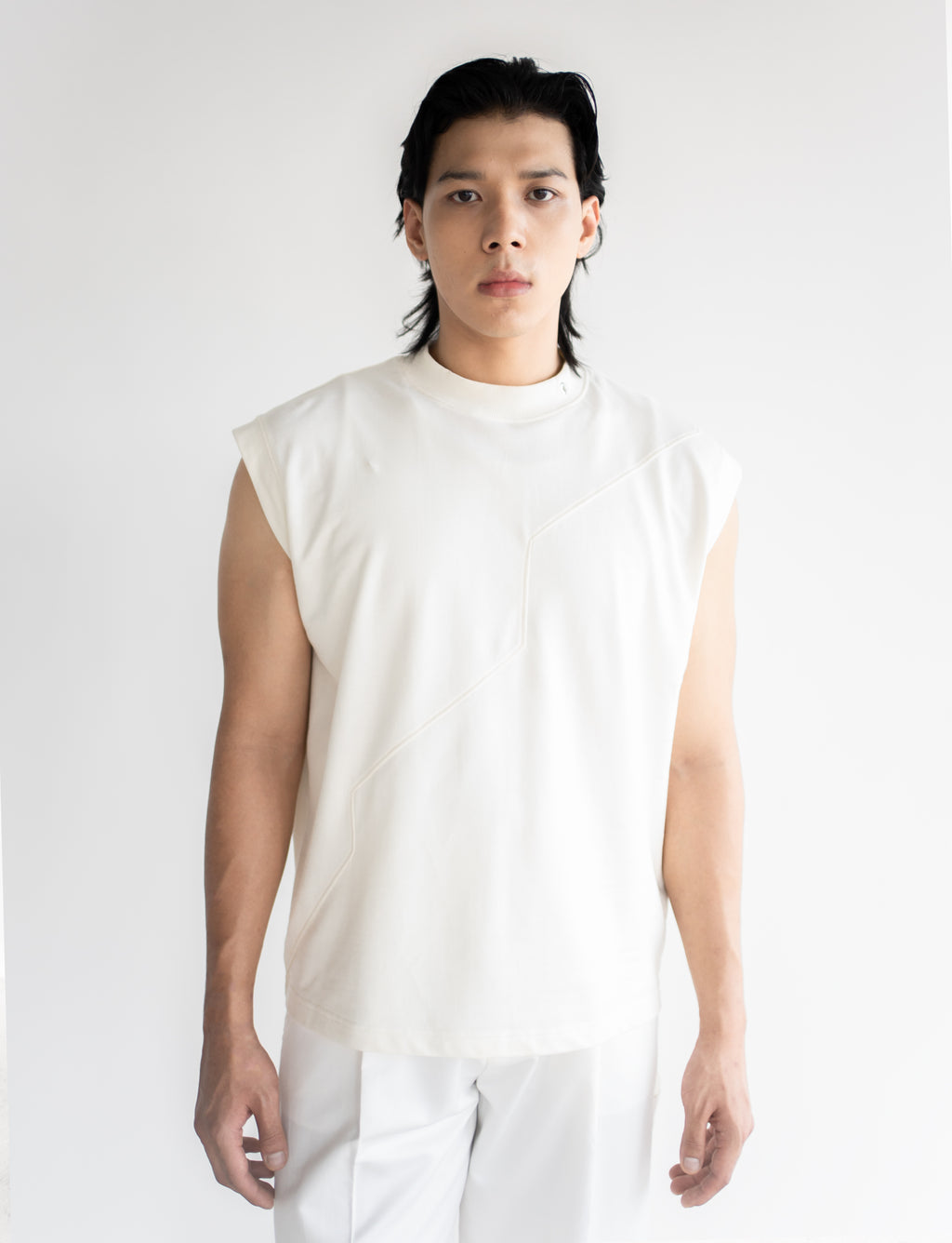 Cream Sleeveless T-shirt
