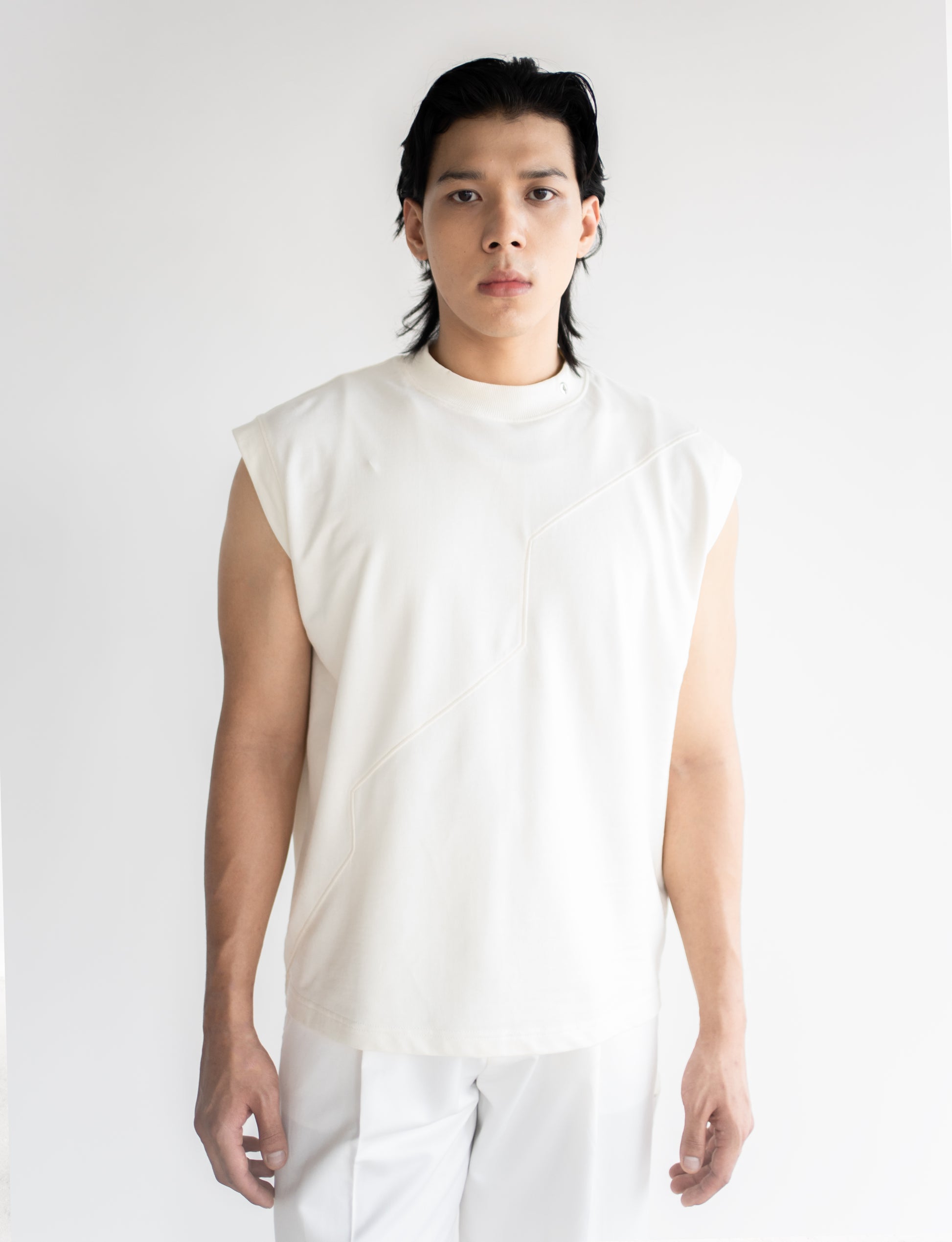 Cream Sleeveless T-shirt